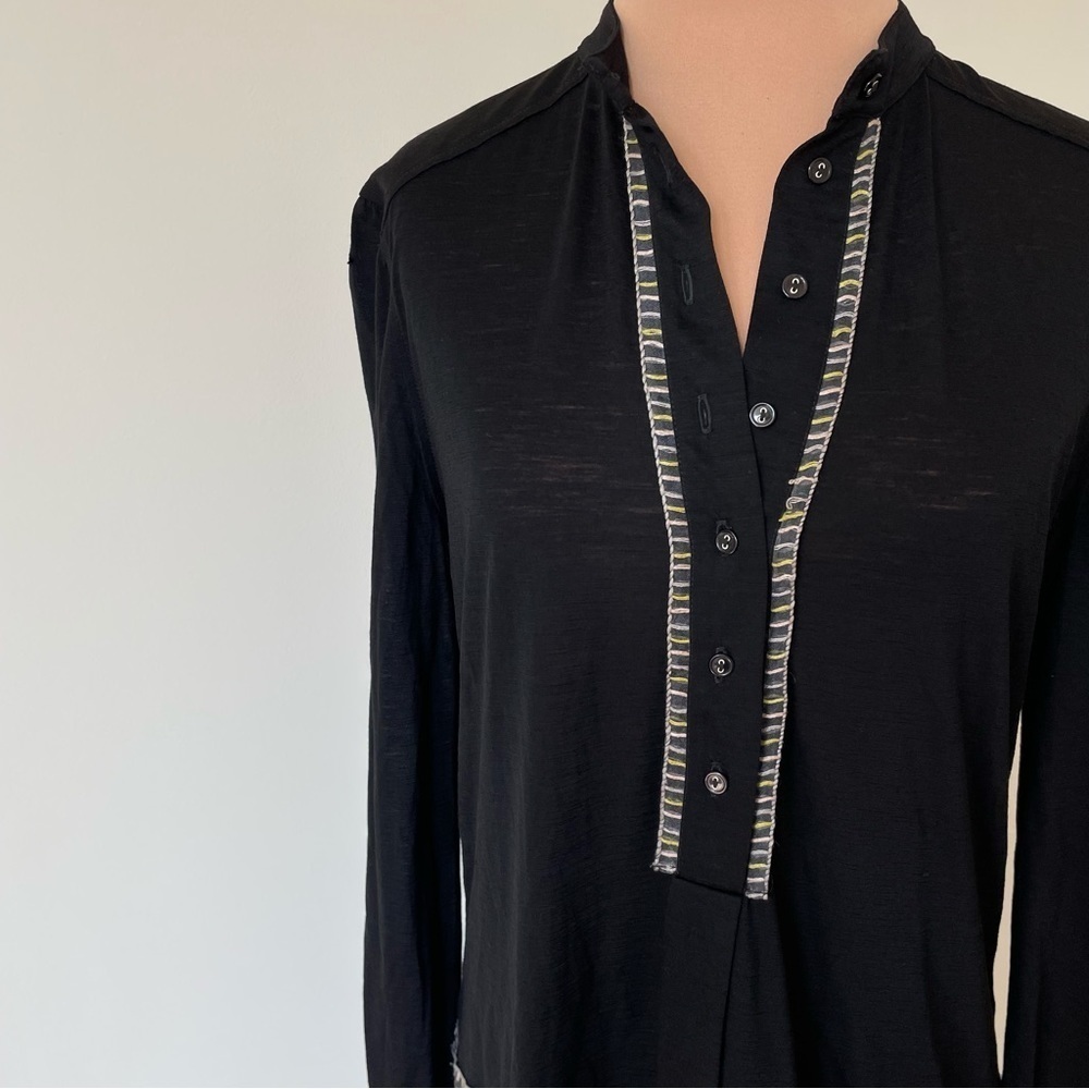 Chloe 100% Wool Black Long Sleeve Light Weight Embroidered Half Button Dress S - Picture 5 of 11